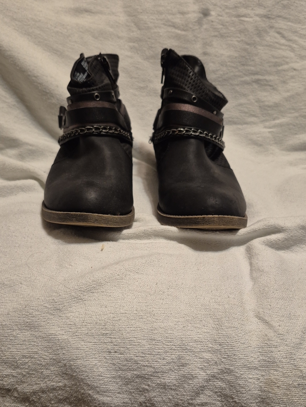 SO Black Ankle Booties with Chain Strap Detail